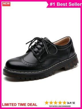 Women's Oxford Platform Shoes Vegan Leather Brogue Non-Slip School Dress